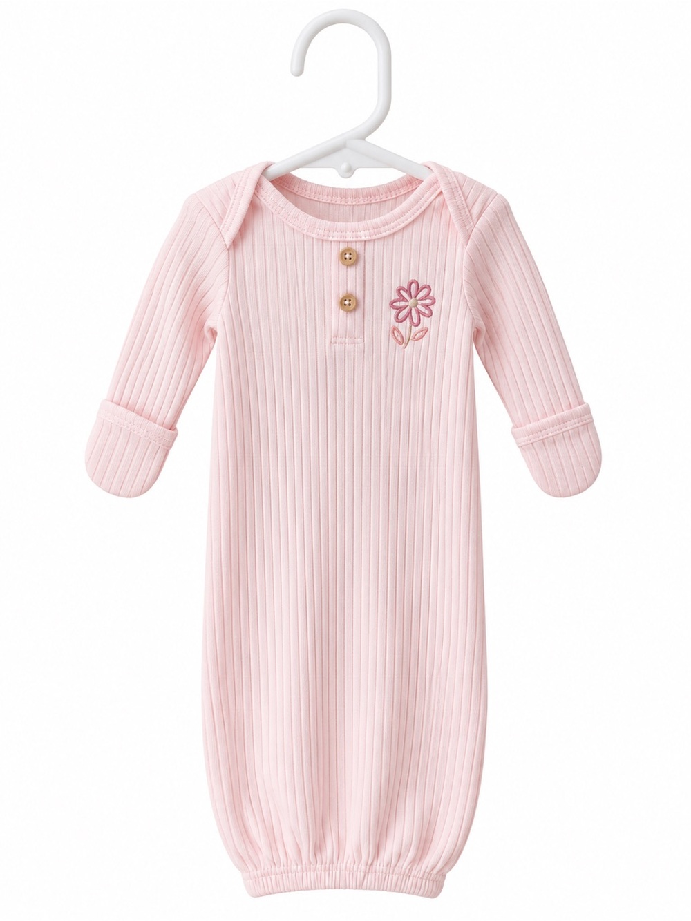 Pink Ribbed Baby Sleep Gown with Flower Detail